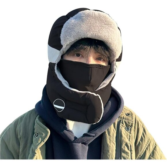 Hat with Face Mask Waterproof Ski Snow Cap Russian Aviator Ushanka Hat - Picture 1 of 5